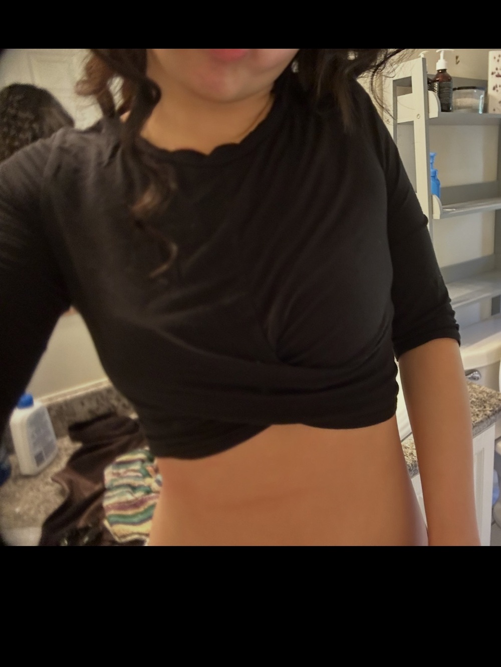 Women’s Black Cropped Long-Sleeve Lounge Top